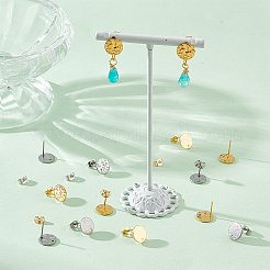 40個 4スタイル 201ステンレススチール フラットラウンドスタッドピアス金具  304ステンレスピン付き  ゴールデン·ステンレス鋼色  10x0.8~0.9mm  穴：1.2~1.4mm  ピン：0.7mm  10個/スタイル&nbsp;STAS-UN0052-96