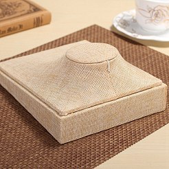 リネンの胸像で覆われた木材のネックレス ディスプレイ スタンド  トウモロコシの穂の黄色  21x17x3.8cm&nbsp;PW-WG89524-01