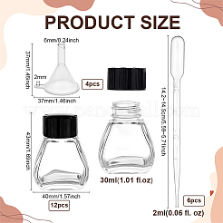 ガラス万年筆インクボトル  プラスチックボトルキャップ、漏斗ホッパー、スポイト付き  透明  4x4.3x5.7cm  容量：30ml（1.01fl.oz）  12pc&nbsp;AJEW-BC0010-69C