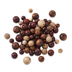 天然木のビーズ  ラウンド  ミックスカラー  6~10mm  穴：1mm  240個/セット&nbsp;WOOD-TA0002-42