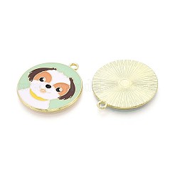 環境に優しい合金エナメルペンダント  カドミウムフリーと鉛フリー＆ニッケルフリー  犬と一緒にフラットラウンド  ライトゴールド  アクアマリン  27x24.5x1.5mm  穴：1.6mm&nbsp;X-ENAM-Q437-057-NR