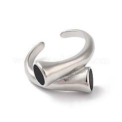 女性用シェルオープンカフリング  304ステンレスバイパス指輪  18KGP本金メッキ  ステンレス鋼色  ブラック  10.5mm  内径: 調節可能&nbsp;RJEW-C091-03P-02