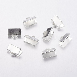真鍮製カシメリボン止めエンドパーツ  銀色のメッキ  鉛フリー及びカドミウムフリー  約10mm長  7 mm幅  穴：1x3mm&nbsp;J0JMT-S