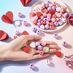 80Pcs 8 Styles Valentine's Day Printed Wood Beads&nbsp;WOOD-TA0003-01