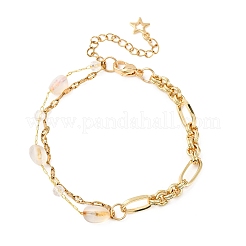 Brass Link Chain & 304 Stainless Steel Textured Dapped Chains Bracelets for Women&nbsp;BJEW-JB12481-02