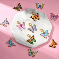 12 個 6 色のライトゴールドトーン合金エナメルペンダント  バタフライチャーム  ミックスカラー  16x22x1.5mm  穴：2x1.5mm  2個/カラー&nbsp;ENAM-YW0003-45