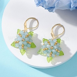 バレンタインデーの花、天然マレーシア翡翠とガラスシードビーズのフレンチフックピアス  アクリルと  ゴールドカラー  ミックスカラー  35~37x23mm&nbsp;EJEW-MZ00700