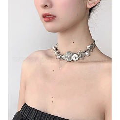 Sun Heat Button Stainless Steel & Acrylic & Plastic Imitation Pearl Choker Necklaces&nbsp;FS-WG98DB1-01
