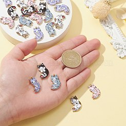 25 個 5 スタイルラックメッキ合金ペンダント  印刷  鉛フリー＆カドミウムフリー＆ニッケルフリー  猫のチャーム  ライトゴールド  ミックスカラー  21x14x2.5mm  穴：1.8mm  5個/スタイル&nbsp;ENAM-CJ0004-73