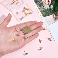 20個 2色真鍮スタッドピアス金具  カン付き  蝶結び  ミックスカラー  6.5x15.5mm  穴：1mm  ピン：0.7mm  10個/カラー&nbsp;KK-BBC0022-94