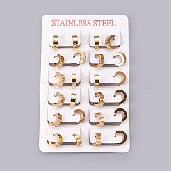304ステンレススチール製ハギーフープピアス  厚手フープピアス  リング形状  ゴールドカラー  10x11.5x3mm  ピン：1mm&nbsp;X-EJEW-O087-09E