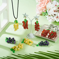 6Pcs 3 Styles Natural Amethyst & Carnelian & Yellow Jade & Glass Seed Beaded Grape Pendants&nbsp;PALLOY-TA00332