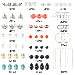 ゴシック スカル & ローズ 合成ターコイズ イヤリング 作成キット  ミックスカラー  6~20x1~18mm&nbsp;DIY-YW0009-96