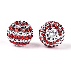 樹脂ラインストーンビーズ付きアクリル  ラウンド  ビーズペンジュエリー作り用  レッド  18~19x19.5~20mm  穴：2.5~3mm&nbsp;OACR-T030-21B