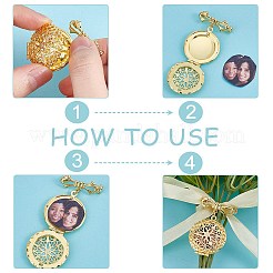 4Pcs 2 Colors Brass Flat Round Locket Pendant Brooch for wedding Photo&nbsp;JEWB-WR00002