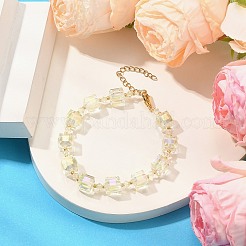 女性用電気メッキガラスビーズストレッチブレスレット  レモンシフォン  7-1/8~7-1/2インチ（18~19cm）&nbsp;BJEW-JB11213-04