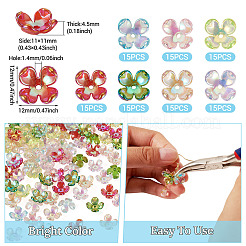 42色電気メッキアクリルビーズキャップ7個  虹色の  4  - 花びらの花  ミックスカラー  12x12x4.5mm  穴：1.4mm&nbsp;OACR-TA0014-43