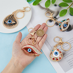 4Pcs 4 Styles Alloy Rhinestone Keychain&nbsp;KEYC-DC0001-21