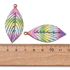 虹色のプリントが施された鉄製のペンダント  赤銅鉱  カラフル  リーフチャーム  49.5x22x2mm  穴：1.8mm&nbsp;RN-CBA3547-02A