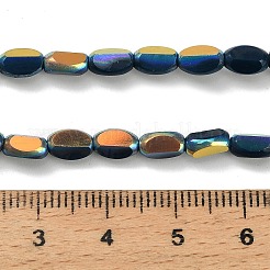 電気メッキオペークガラスビーズ  オーバル  多面カット  半分メッキ  マリンブルー  6.5~7x4~4.5x3mm  穴：0.8mm  約47~48個/連  12.52~12.91''（31.8~32.8センチメートル）&nbsp;EGLA-H112-06-HR05