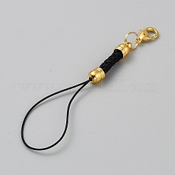 合金ポリエステル携帯ストラップ  アイアン製カニカン付き  ブラック  8.5cm&nbsp;AJEW-WH20004-68G-05