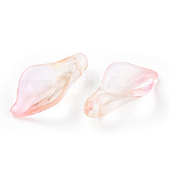 透明スプレー塗装ガラスペンダント  グリッターパウダー付き  花弁  ピンク  20x10.5x6mm  穴：1.2mm&nbsp;GLAA-S054-007B-02