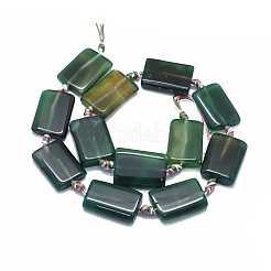 天然石瑪瑙ビーズ連売り  染め＆加熱  長方形  濃い緑  25~26x17~18x4~7mm  穴：2~2.5mm  約12個/連  15.3インチ〜15.7インチ（39~40cm）&nbsp;G-I245-47B
