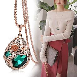 女性用フラワーティアドロップ合金ラインストーンペンダントネックレス  ローズゴールド  エメラルド  28.35インチ（72cm）&nbsp;FS-WG2D28B-01