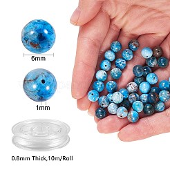 DIYブレスレット作成キット用のグレードab天然アパタイトラウンドビーズ  1ロール弾性糸付き  ビーズ：6mm  穴：1mm  100個/セット&nbsp;DIY-SZ0006-82A