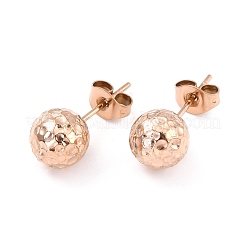 イオンプレーティング（IP）304ステンレススチールスタッドピアス金具  耳ナッツ  テクスチャラウンド  ローズゴールド  19x8mm  ピン：0.7mm&nbsp;STAS-I183-09B-RG