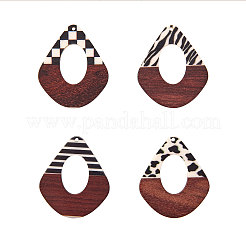 プリントエポキシ樹脂＆ウッドペンダント  ティアドロップ  ココナッツブラウン  48.5x41x3mm  穴：2mm&nbsp;RESI-CJ0001-11