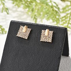 Square Brass Micro Pave Clear Cubic Zirconia Stud Earrings for Women&nbsp;EJEW-G428-12G-02