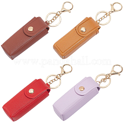 4Pcs 4 Colors Rectangle PU Leather Lipstick Holder Keychains&nbsp;KEYC-CL0001-63A