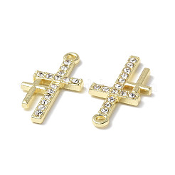 ラックメッキ合金ラインストーンペンダント  鉛フリー＆カドミウムフリー＆ニッケルフリー  ダブルクロスチャーム  ライトゴールド  クリスタル  21x11x2mm  穴：1.4mm&nbsp;PALLOY-M203-20LG
