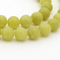 天然オリーブ翡翠ラウンドビーズ連売り  6mm  穴：1mm  約60~63個/連  15インチ&nbsp;G-P070-34-7mm