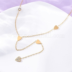 304 Stainless Steel Crystal Rhinestone Heart Lariat Necklaces&nbsp;NJEW-R026-10G