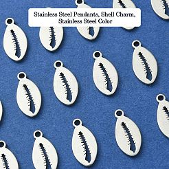 ステンレスペンダント201個  シェルチャーム  ステンレス鋼色  16.5x8x1.4mm  穴：1.8mm&nbsp;STAS-CJC0006-05