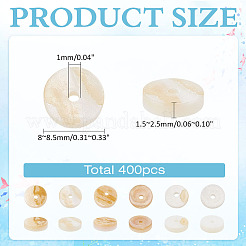 天然淡水シェルビーズ 400 個  フラットラウンド/ディスク  ヒシビーズ  きいろ  8~8.5x1.5~2.5mm  穴：1mm&nbsp;SHEL-ME0001-05