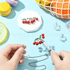 2Pcs Brass Red and Green Enamel Cherry Connector Charms&nbsp;KK-CJ0003-50