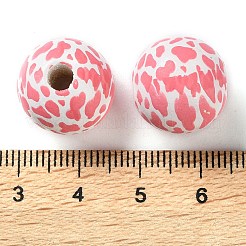 プリントウッドヨーロピアンビーズ  ヒョウ柄のラウンド  ライトコーラル  15.5~16x14.5~15mm  穴：4mm&nbsp;WOOD-Z002-06B
