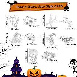 10個5スタイル201ステンレススチールペンダント  レーザー切断  ハロウィン用  魔女と魔女の帽子と頭蓋骨と幽霊  ステンレス鋼色  28.5~43x30~35x1mm  穴：1.5~2mm  2個/スタイル&nbsp;FIND-SZ0002-29