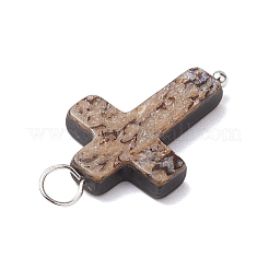 天然アワビシェル/パウアシェルペンダント  シルバーメッキ真鍮ループ付き  クロス  24x13.5x3mm  穴：4mm&nbsp;PALLOY-JF02701-03