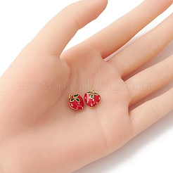 2個真鍮エナメルチャーム  模造果物  マットゴールドカラー  ストロベリーチャーム  レッド  12x10x6mm  穴：1.4mm&nbsp;KK-YW0001-70