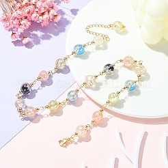 樹脂製金箔ラウンドビーズチェーンネックレス  ミックスカラー  15.59インチ（39.6cm）&nbsp;NJEW-JN04361-01