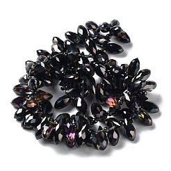 電気メッキガラスビーズセット  半分虹メッキ  多面カット  ティアドロップ  ブラック  12x6mm  穴：1mm&nbsp;EGLA-A001-6x12mm-H01