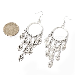 合金リングシャンデリアピアス  真鍮リーフタッセルピアス  アンティークシルバー  98x30mm&nbsp;EJEW-TA00399