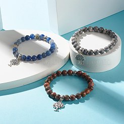 Natural Mixed Stone Round Beads Stretch Bracelet for Girl Women&nbsp;BJEW-JB06930