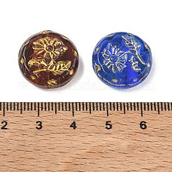 透明ガラスビーズ  ゴールドライン入り  花付きフラットラウンド  ミックスカラー  17.5~18x5.5~6.5mm  穴：1.1mm&nbsp;GL-CBA7B2B-12