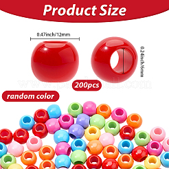 200個の不透明なアクリルビーズ  大穴ビーズ  ロンデル  ミックスカラー  12mm  穴：6mm&nbsp;SACR-SP0001-35A