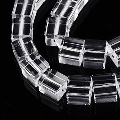 透明ガラスビーズ連売り  キューブ  透明  7.5~8.5x7.5~8.5x7.5~8.5mm  穴：1.2~1.4mm  約46個/連  15.16インチ（38.5cm）&nbsp;GLAA-N001-46B